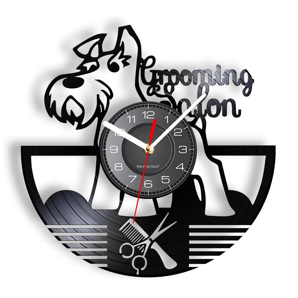 Smotly Without Light Vinyl Wall Clock, Pet Grooming Salon Pattern Vintage ，Silent Wall Clock Kids Home Decor Gift. (Without Light)