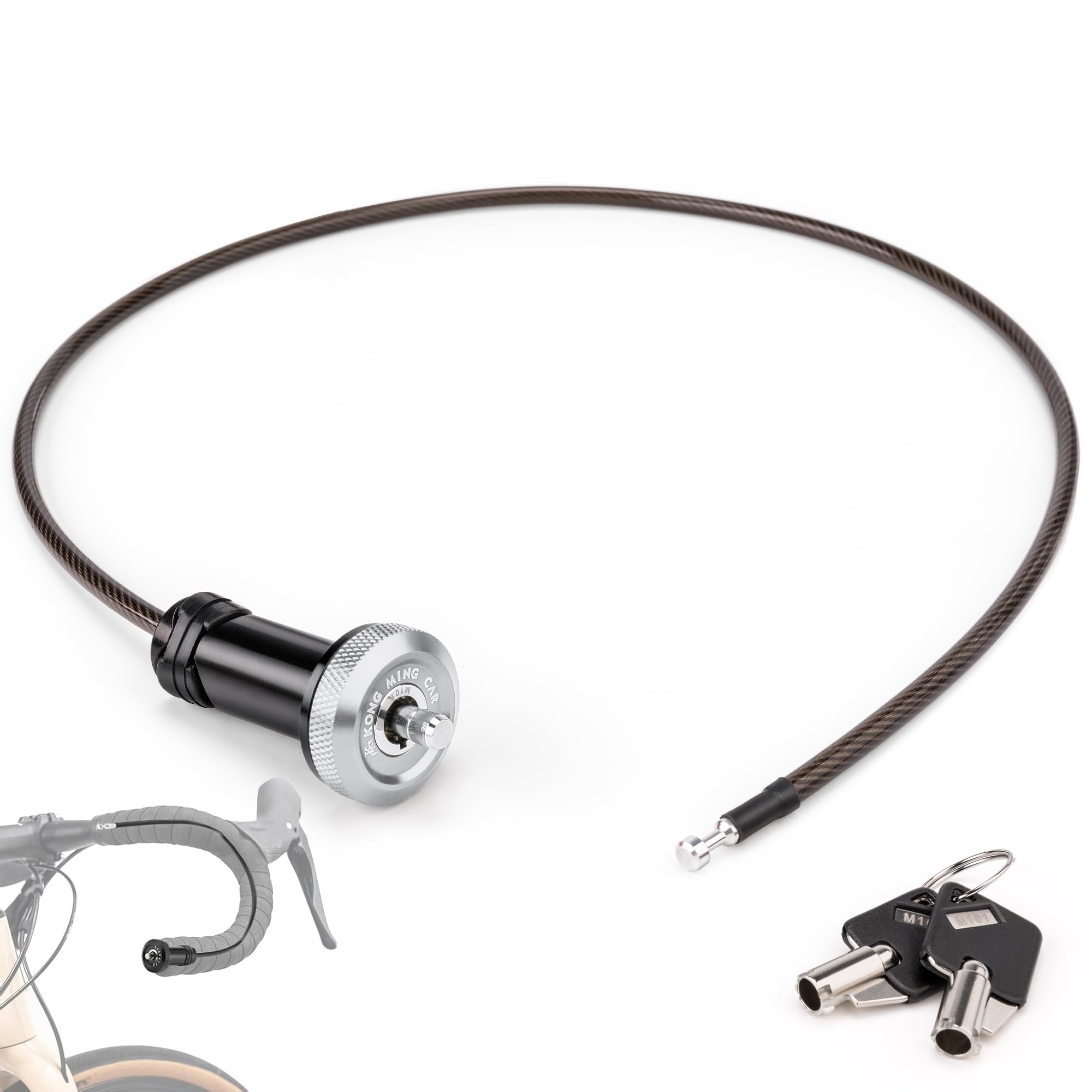 KONG MING CAR Kabelschloss Fahrradschloss – Verstecktes Lenker-Ende Schloss, Leichtes und Tragbares Skischloss, Geeignet für Fahrrad, Roller und E-Scooter mit Tasche (Silber)