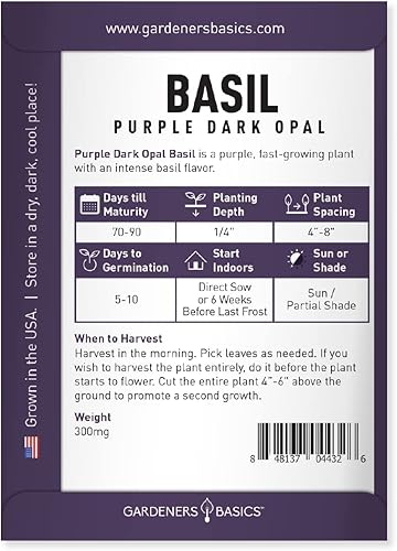 Miniatura 2 de Gardeners Basics, Semillas de albahaca para plantar hierbas moradas – (ópalo oscuro púrpura) Semillas de hierbas tradicionales sin OMG para el