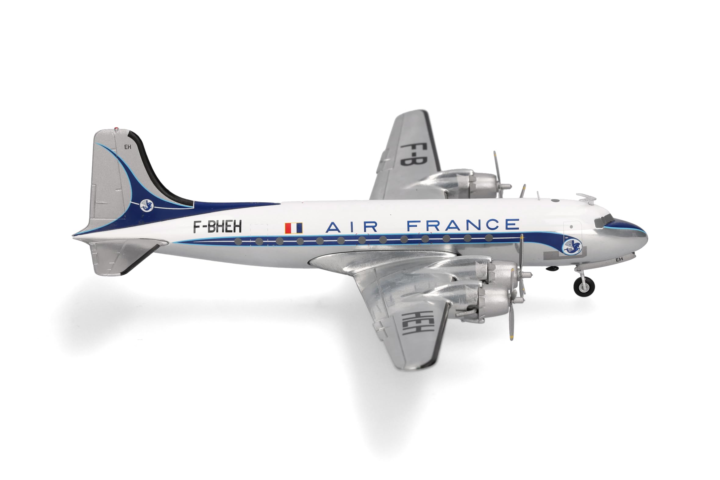 Herpa Modellflugzeug Air France Douglas DC-4, Miniatur im Maßstab 1:200, Sammlerstück, Flugzeug Modell mit Standfuß, Metall
