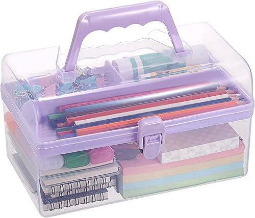 Miniatura 10 de BTSKY Contenedores de almacenamiento de plástico multiusos para manualidades con bandeja extraíble, caja de almacenamiento de plástico transparente