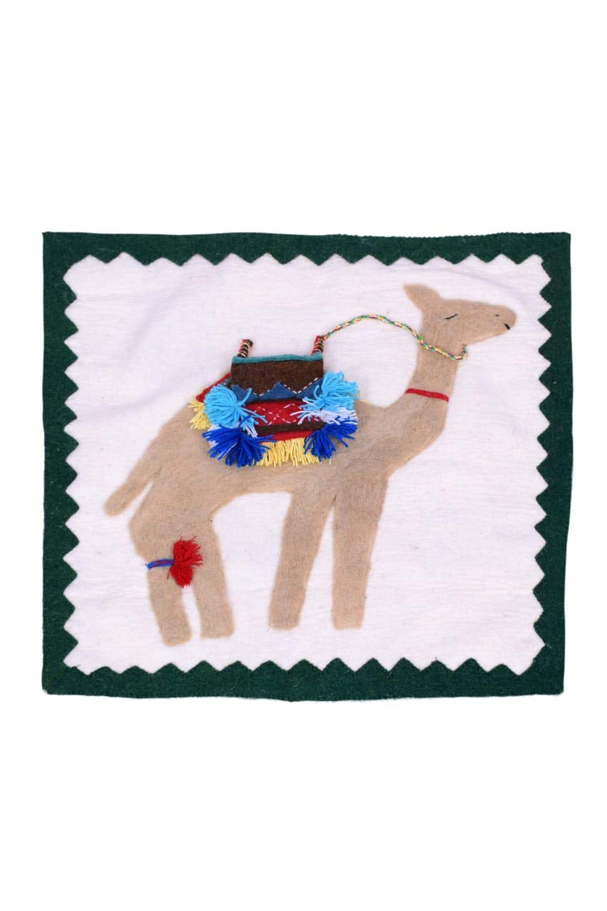 Vintage Felted Rug/Wall Hanging of a Camel in The Desert Oasis/Camel Wall Banner/Nursery Decor/Living