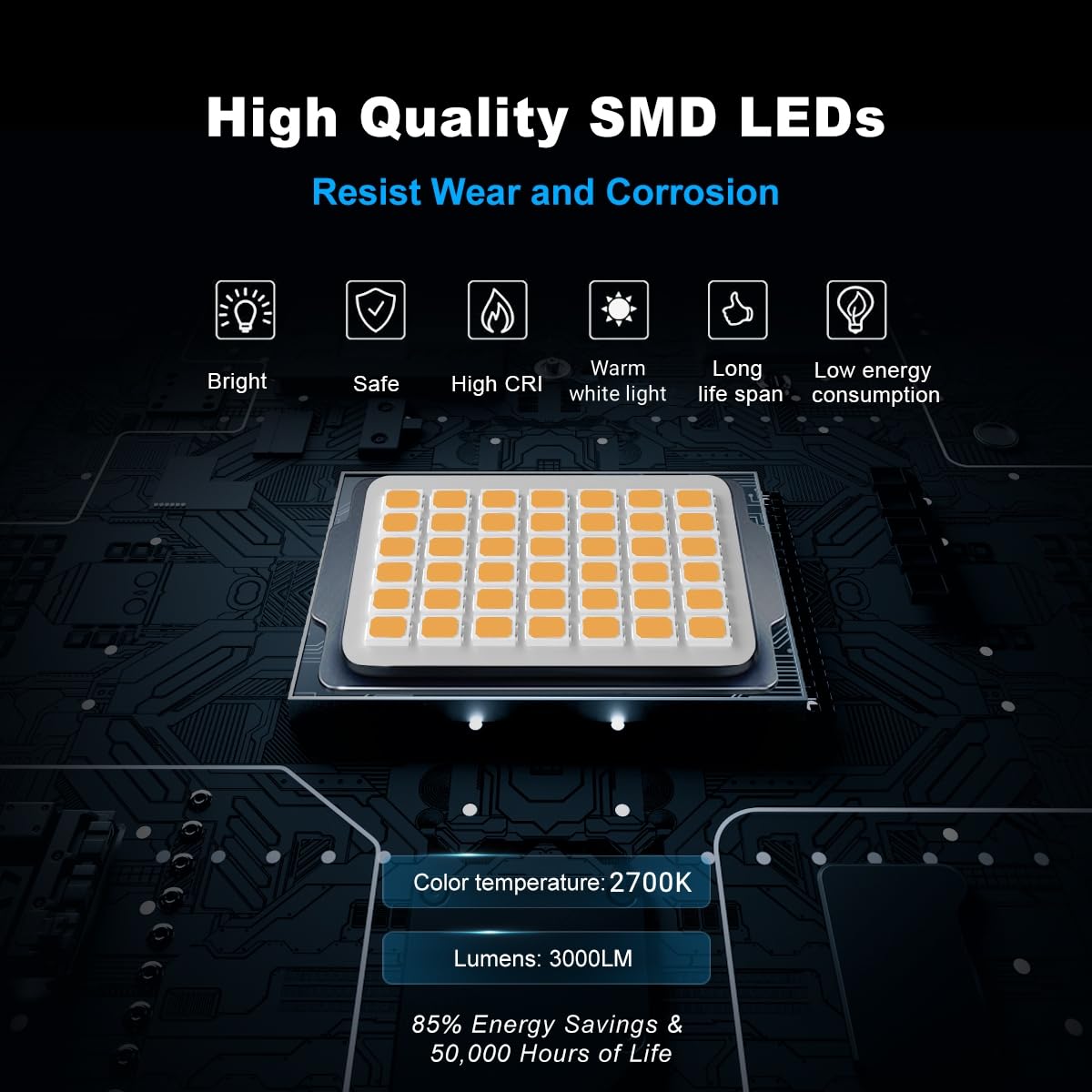 MEIKEE Faretto LED da Esterno, 35W, 3000LM, Faretti a LED per Esterni Impermeabile IP66, Potenti luci 42 LED Interna ed Esterna 2700K Bianco Caldo Per Giardino Cortile Garage Piazza - 2 Pezzi
