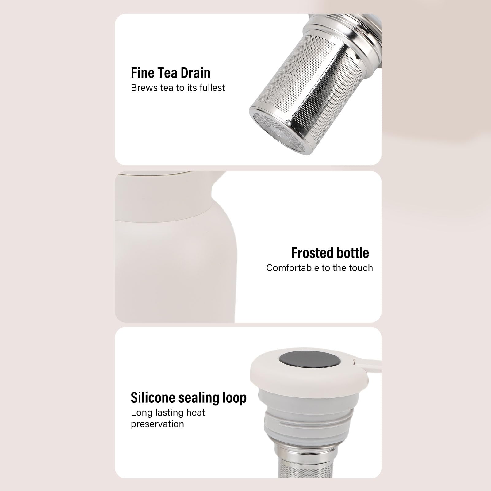 SIXRUN Teiera Isolata, 1500 Ml Caraffa da Caffè in Acciaio Inox a Vuoto con Coperchio Antigoccia per Tè Caffè Latte Acqua e Bevande Calde e Fredde (WHITE)