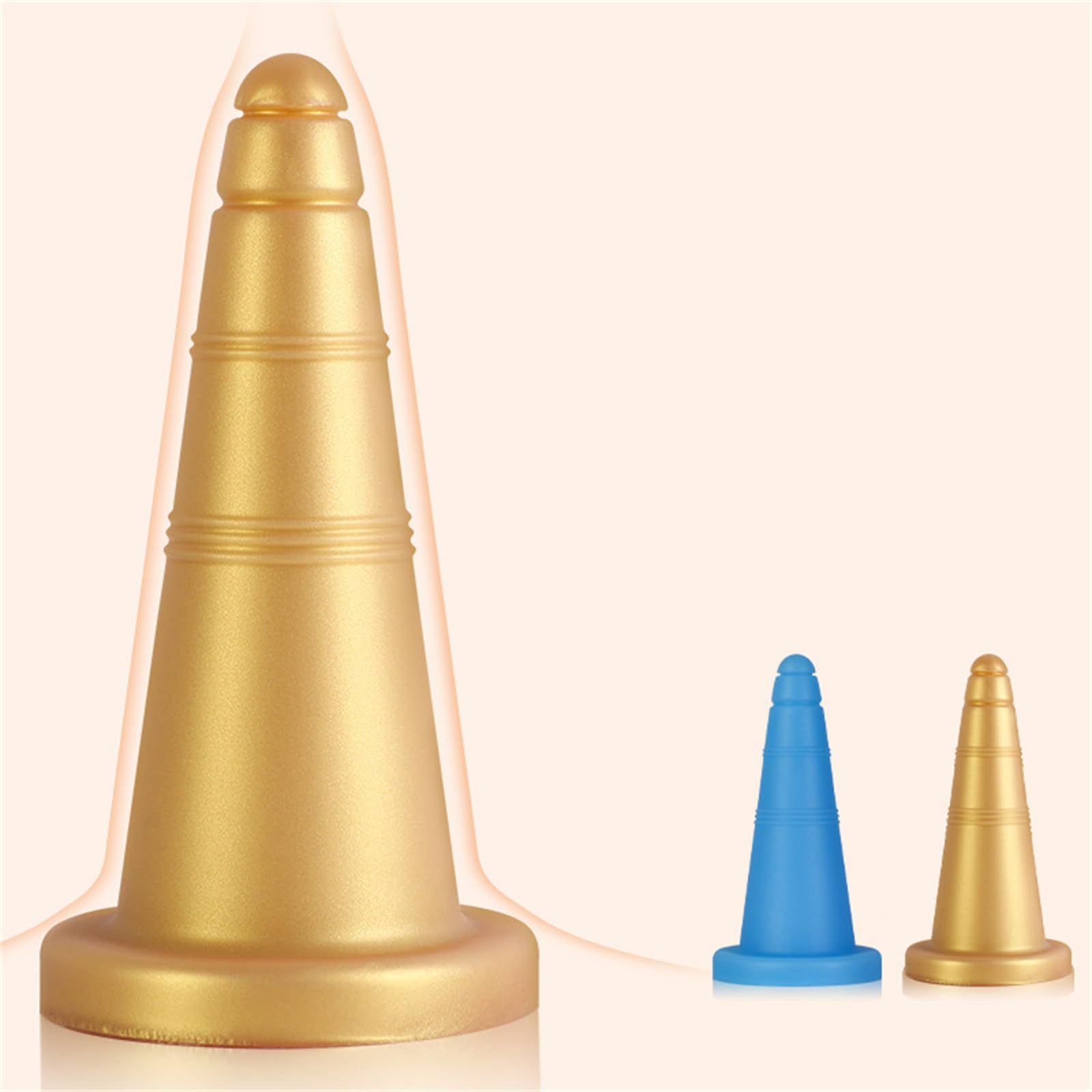 Plug anale conico enorme e spesso, dildo anale in silicone morbido con ventosa, dilatazione della vagina e dell'ano, giocattoli sessuali anali for le donne(Gold,L)
