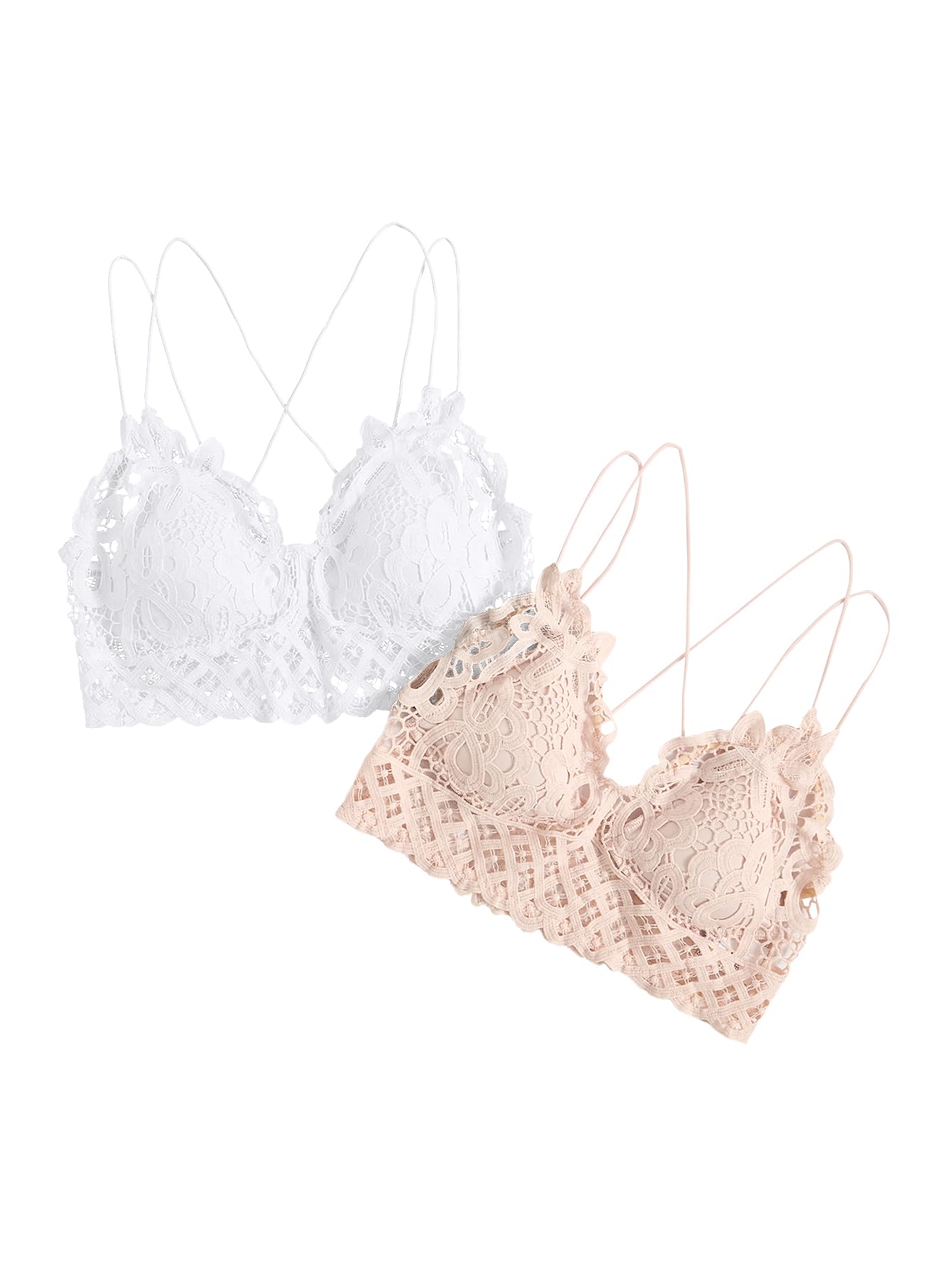 Floerns Women's Sexy Lace V Neck Criss Cross Back Bralette Crop Top