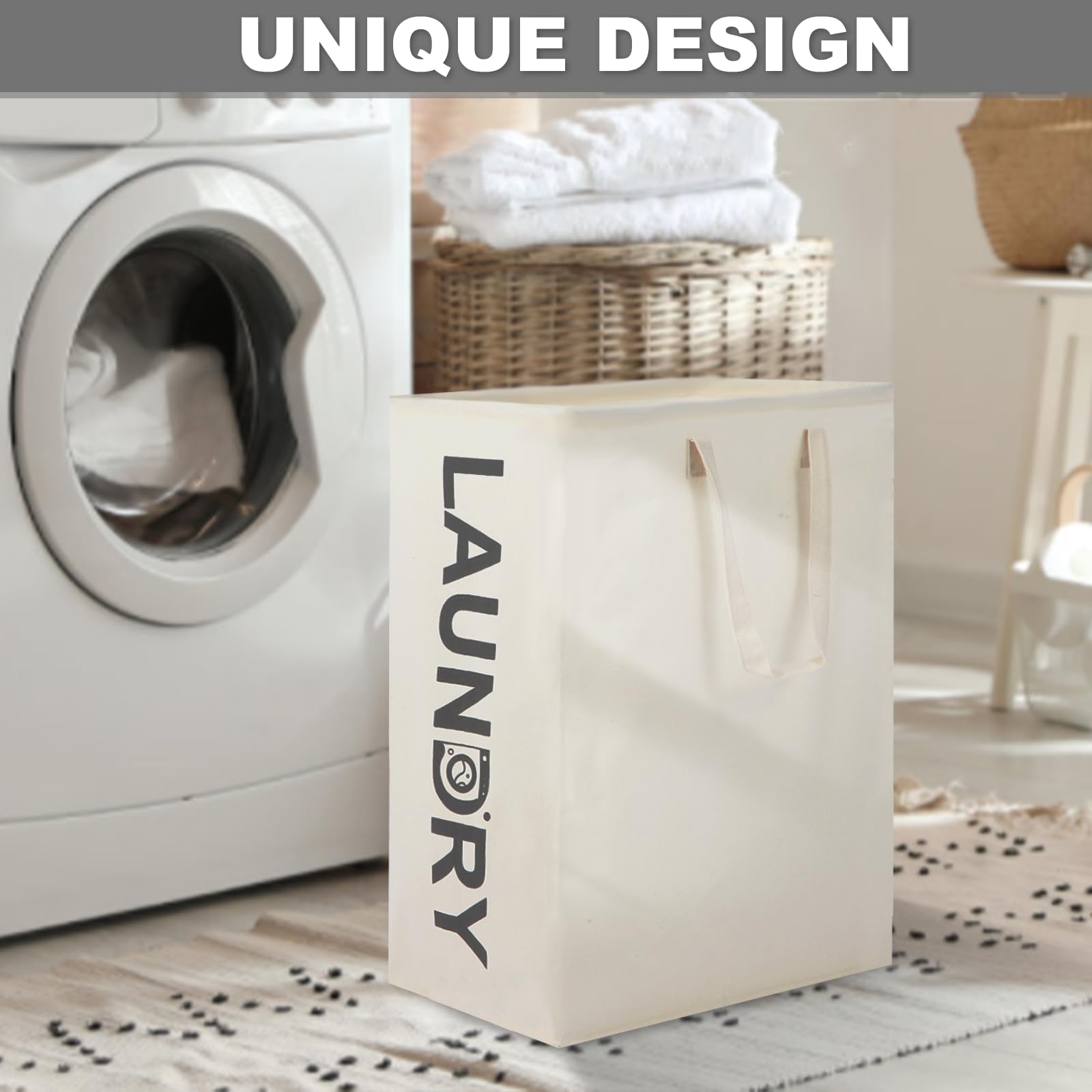 Lot De 2 Paniers à Linge Pliables 75L FeinKulturia - Tissu Gris Grand Format