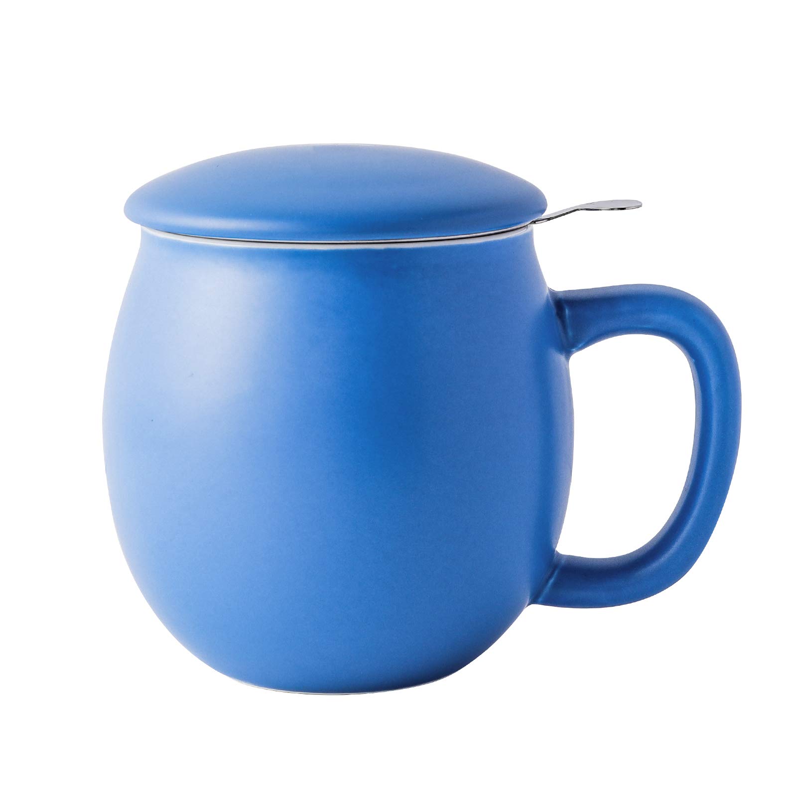 Yundu 12 OZ Matte Blue Ceramics Teacup with Infuser and Lid, Mug with Lid for Steeping - Stainless Steel Infuser for Loose Leaf Tea, Home Office Gift for Tea Lovers