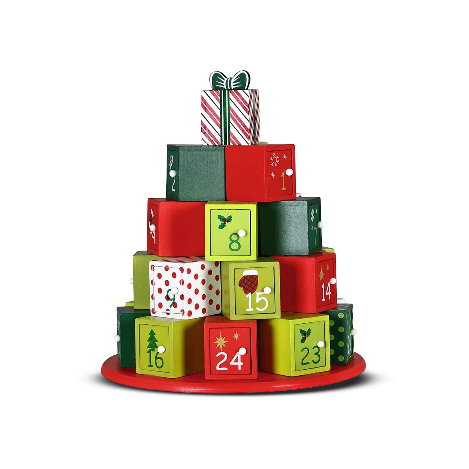 Wintem Adventskalender 2025 mit 25 dekorativen, wiederverwendbaren Schubladen für Weihnachten, DIY Geschenkidee, edler Holz-Adventsbaum für Süßigkeiten und Überraschungen
