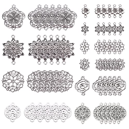 SUNNYCLUE 1 Box 60pcs 10 Styles Clover Flower Connector Charms