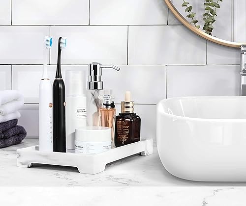 Miniatura 7 de Luxspire - Bandeja de tocador de baño, de tanque de inodoro de mármol, bandeja de resina de 10 x 6 pulgadas, para fregadero, organizador de encimera