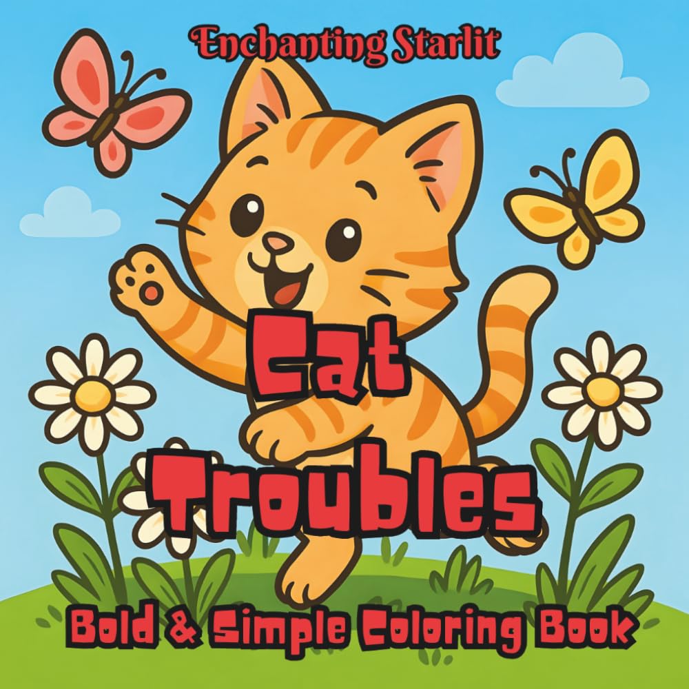 Cat Troubles: Bold & Simple Coloring Book (Discovery – A Coloring Series for Curious Minds by Enchanting Starlit)