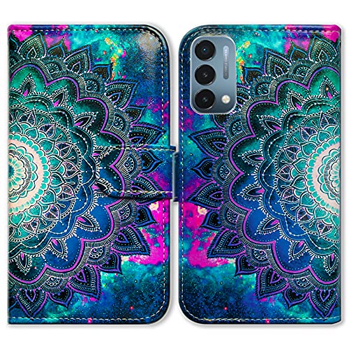 Bcov Case for OnePlus Nord N200 5G, Mandala Flower Space Leather Flip Phone Case Wallet Cover with Card Slot Holder Kickstand for OnePlus Nord N200 5G