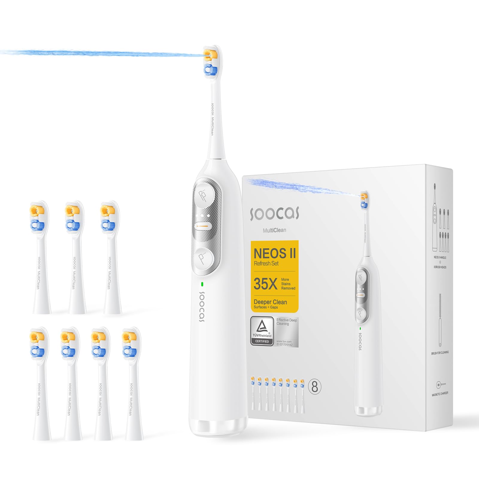 soocas neos ii refresh set - electric toothbrush with water flosser, sonic electric toothbrush for adults, portable for travel, deep clean for implants & braces, healthier gums, pearl white