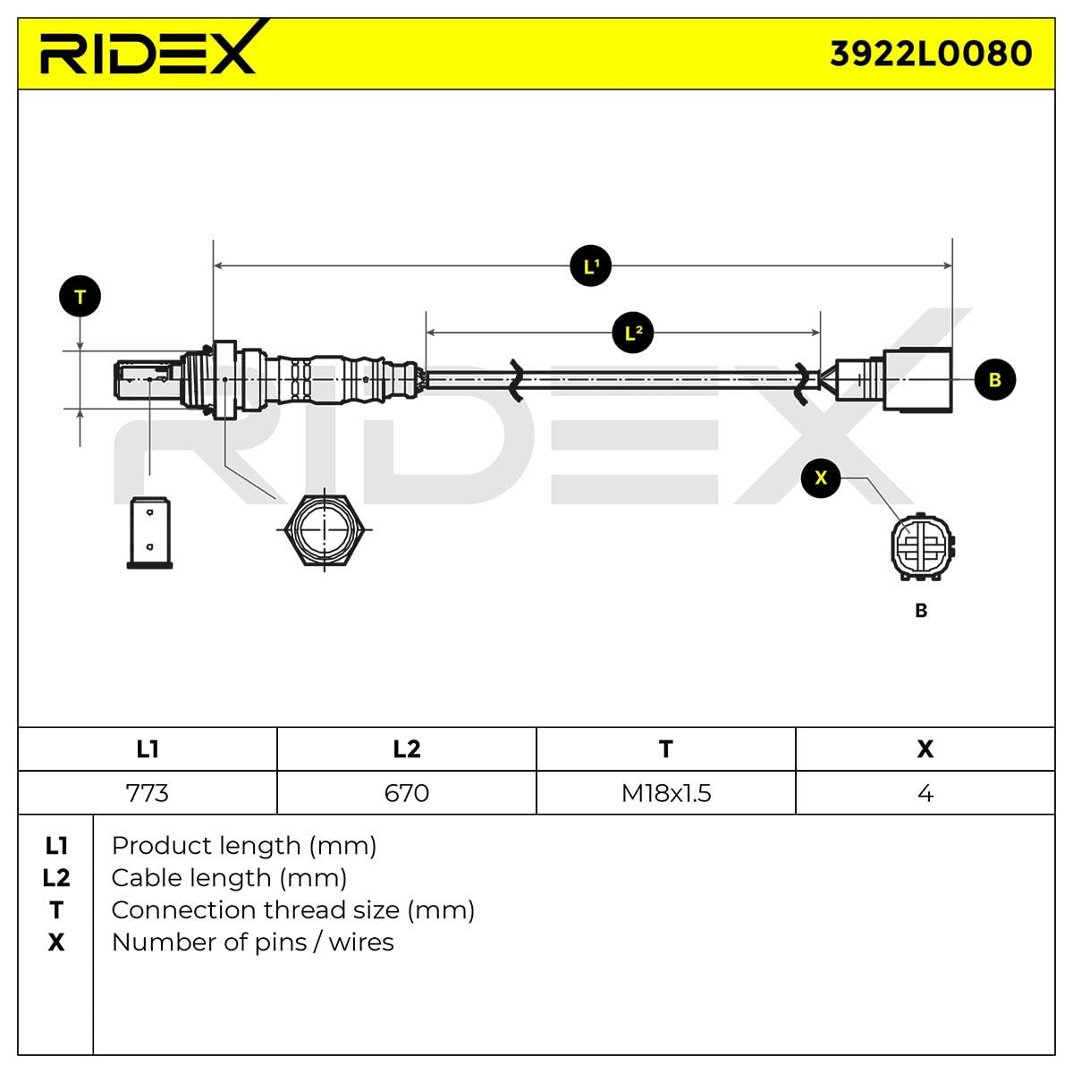 RIDEX 3922L0180 Sonda lambda con serracavo Compatibilità con SUBARU IMPREZA Tre volumi GD