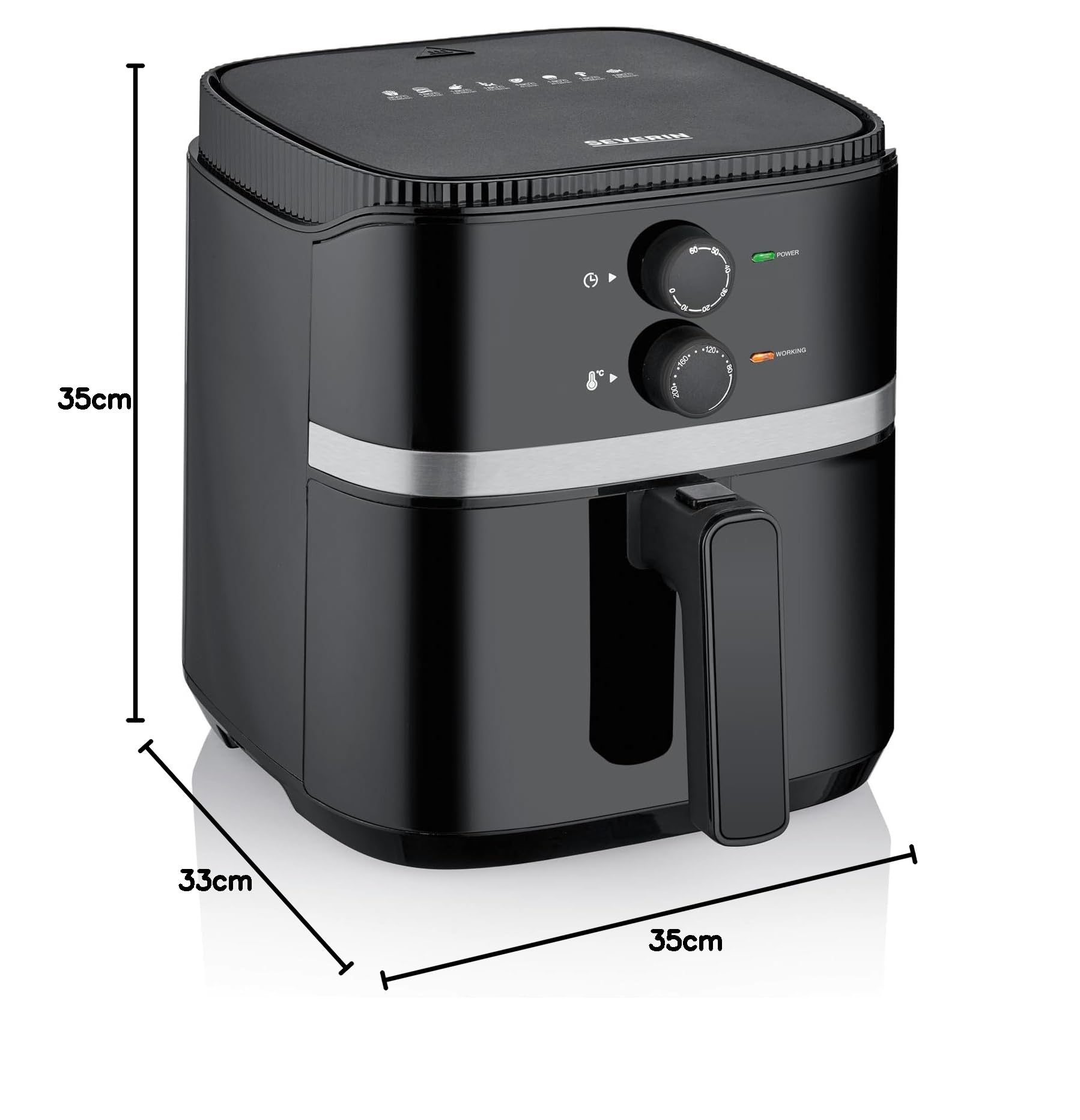 SEVERIN Heißluftfritteuse mit 5 Liter Garraum, Heißluft Fryer für gesundes Kochen, Fritteuse ohne Fett mit antihaftbeschichtetem Frittierkorb, 1500 W, schwarz/silber, FR 2452