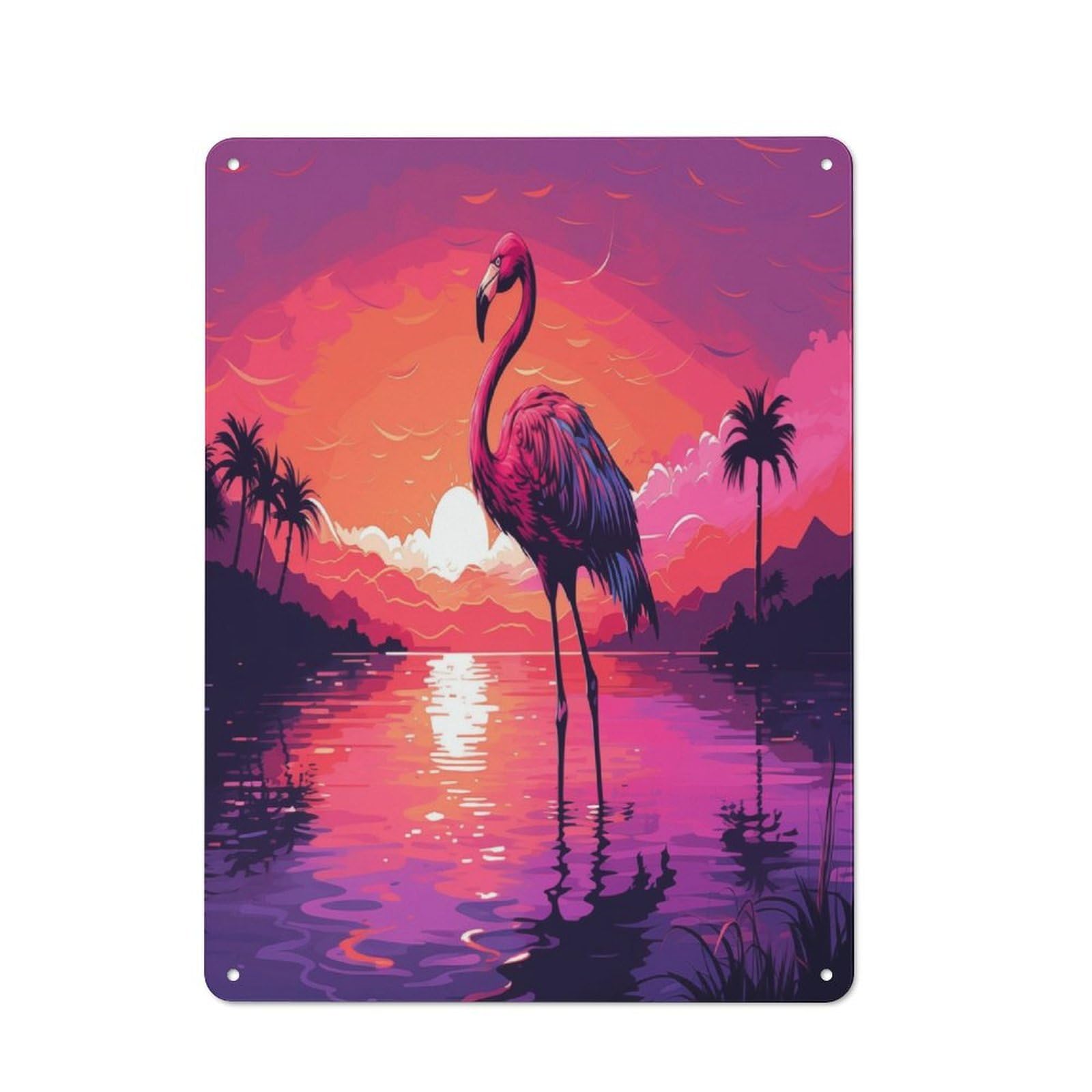 Junmoney Flamingo In Lake Tin Wall Plaque 40X30cm With For Workshop Wall, Suited To Workshop Decor Fans, For Retro Home Interiors