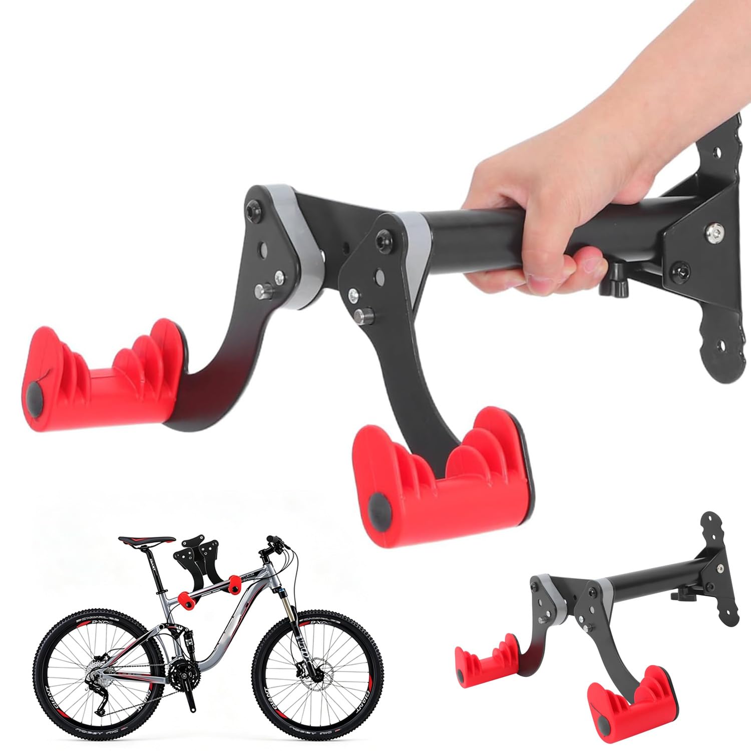 Fahrrad Wandhalterung – Verstellbare und Platzsparende Fahrradaufhängung für Garage, Wohnung & Keller – Horizontaler Fahrradhalter mit Gummischutz und Ratschenbefestigung, 8,7–12,6 Zoll Breite