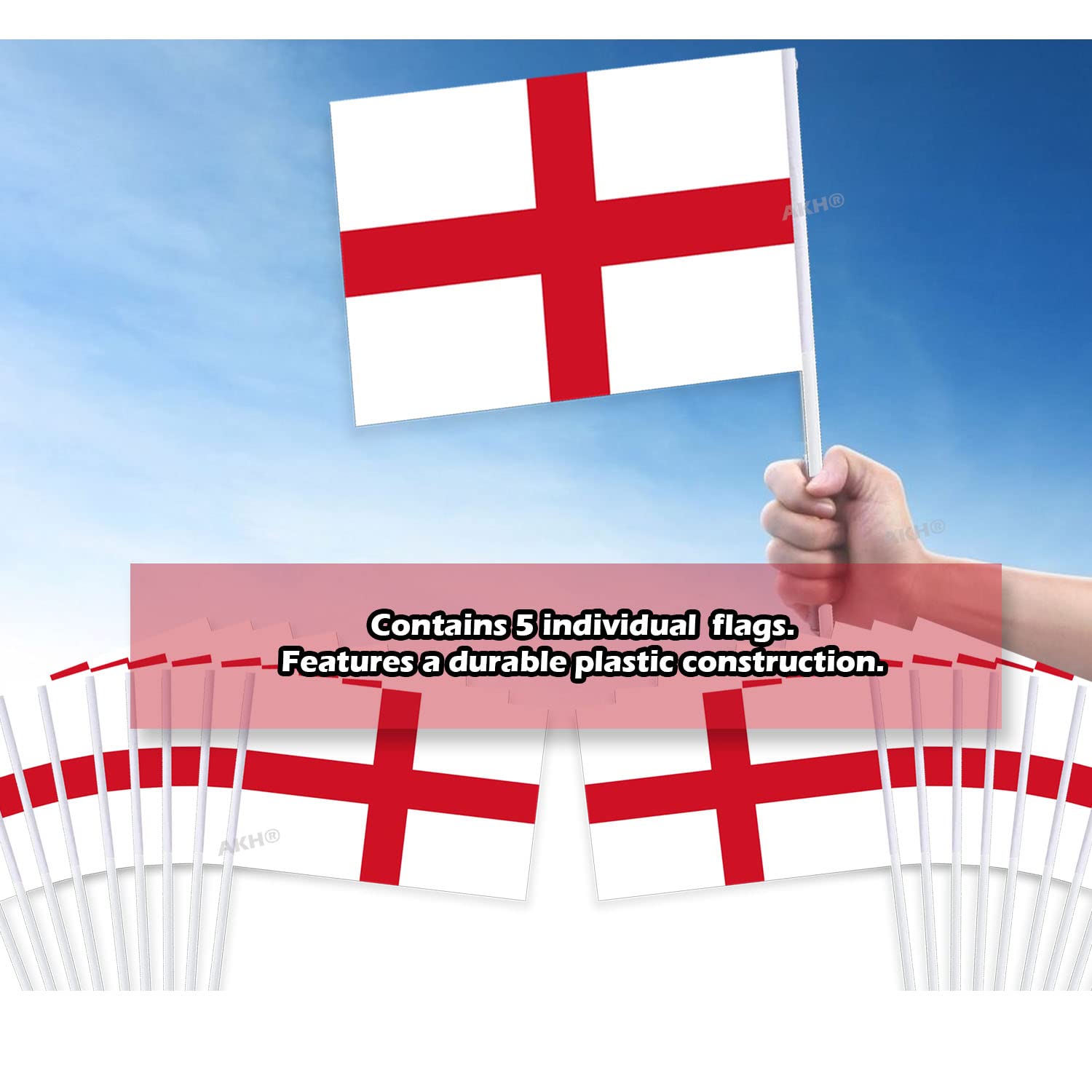 AKH® England Hand Flags, red and white, 30cm x 20cm - Image 3