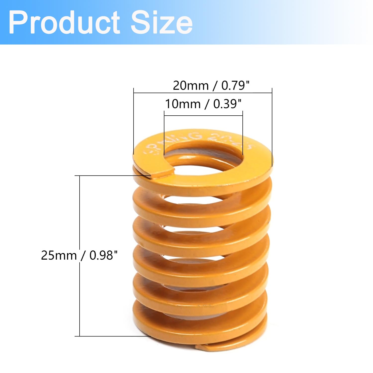 Tayffency 5Pcs 3D Printer Bed Springs 20mm OD 10mm ID 25mm Length Compression Mould Die Springs Light Load for Mechanical Equipment 3D Printer Accessories Yellow