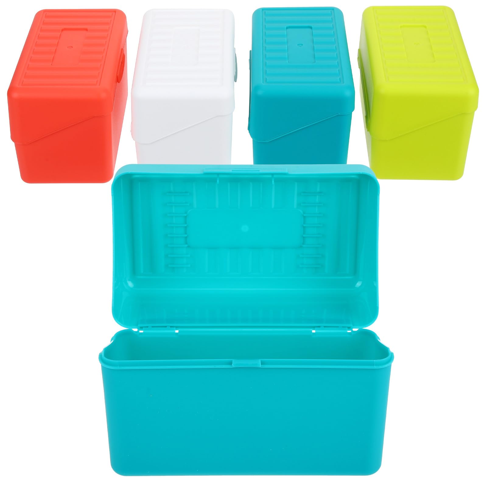 4 Stück-pack Karteikartenbox aus Kunststoff mit Sicherem Verschluss und Mehreren Fächern zur Aufbewahrung von Lernkarten und Rezeptkarten für Zuhause oder Schule