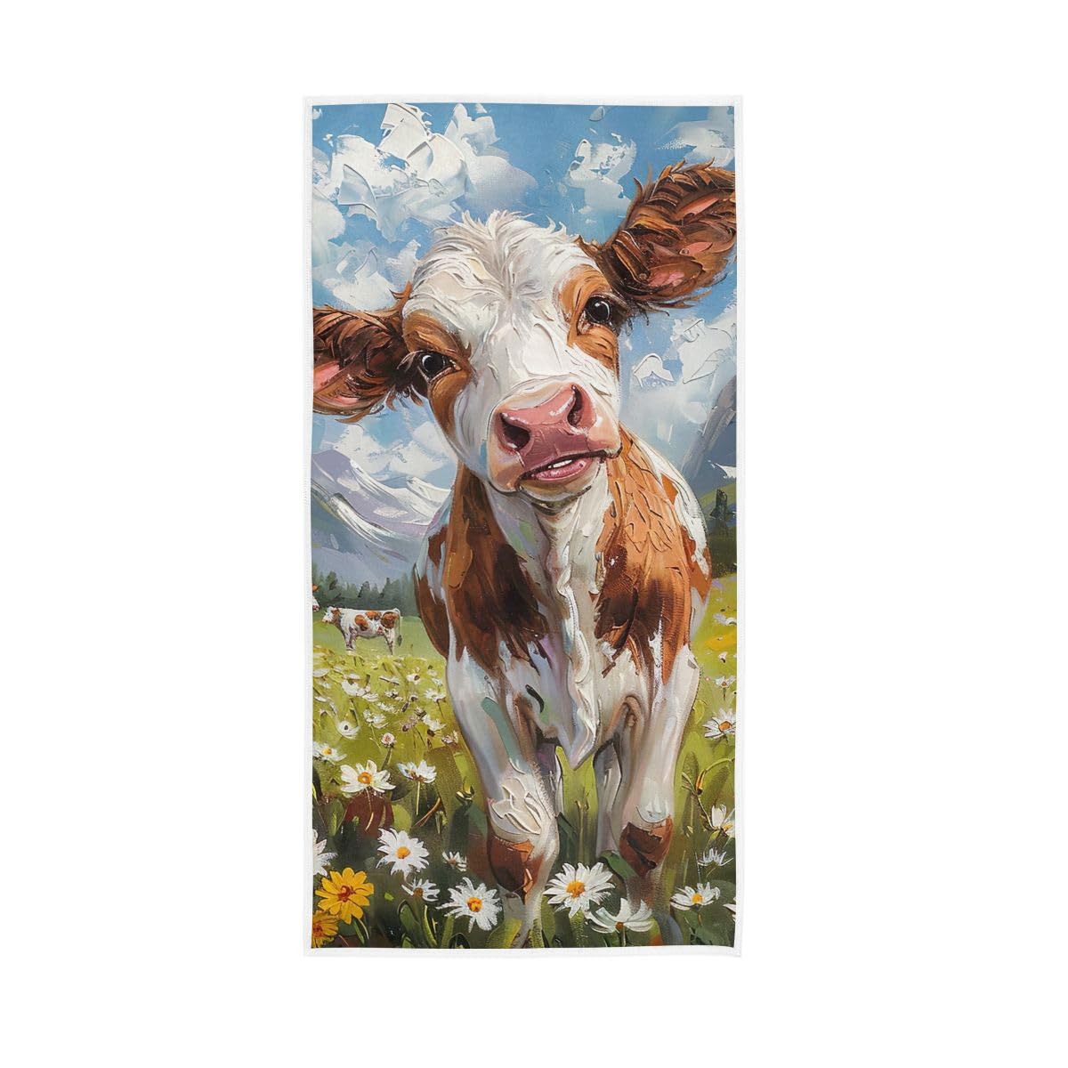 HUYGD Cows in Meadow Hand Towel Cotton Absorbent Soft Decorative Towel for Bathroom 15 x 30 Inch