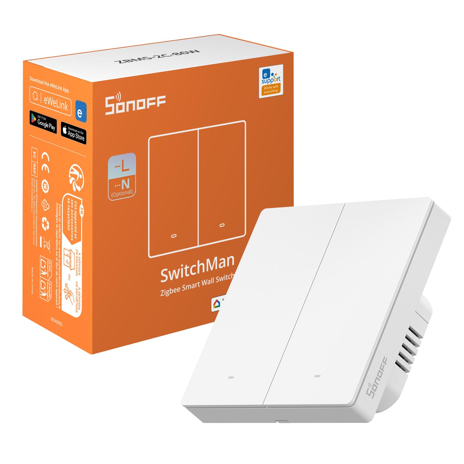 SONOFF Interruptor de pared inteligente ZBM5-2C-86W