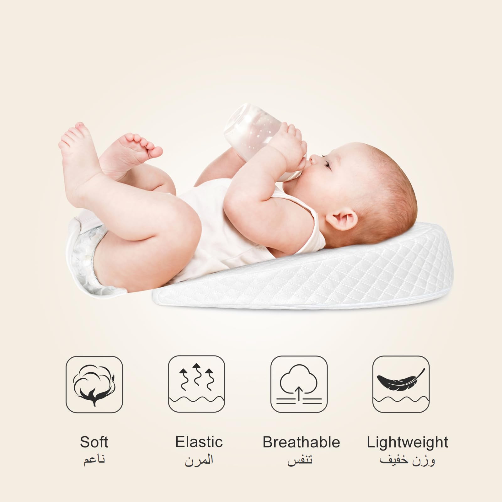 Sumkyle Baby Wedge Pillow 39 × 31 × 11CM, Soft Round Crib Wedge Pillow With  Washable Cover, Feeding Pillows for Reflux Baby Sleep, Breathing