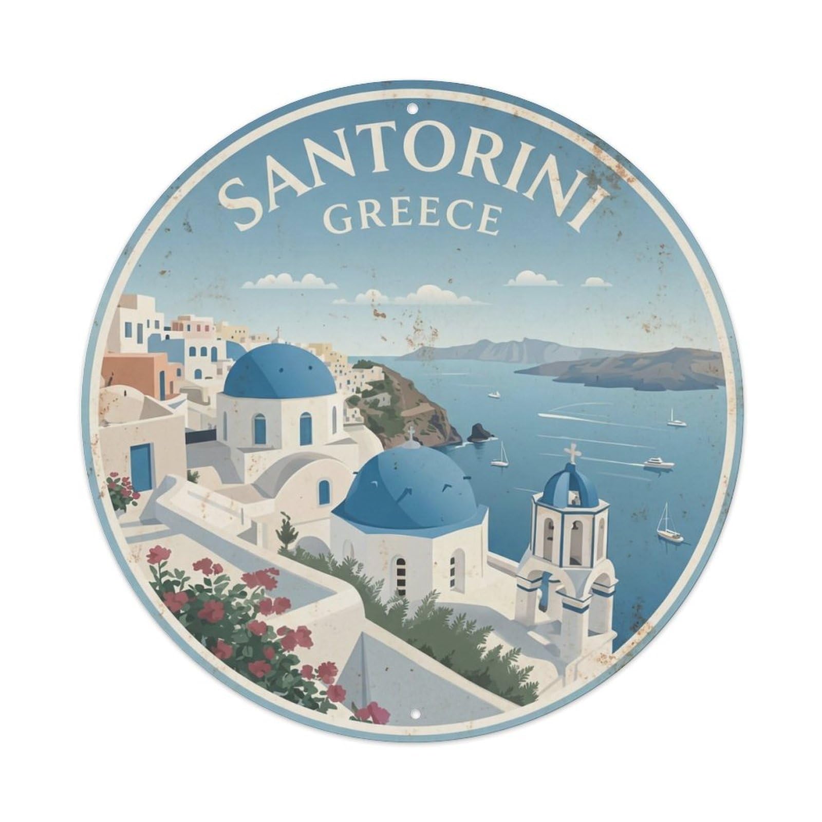 Vintage Travel Oia Santorini Cliffside 1 Metal Tin Sign