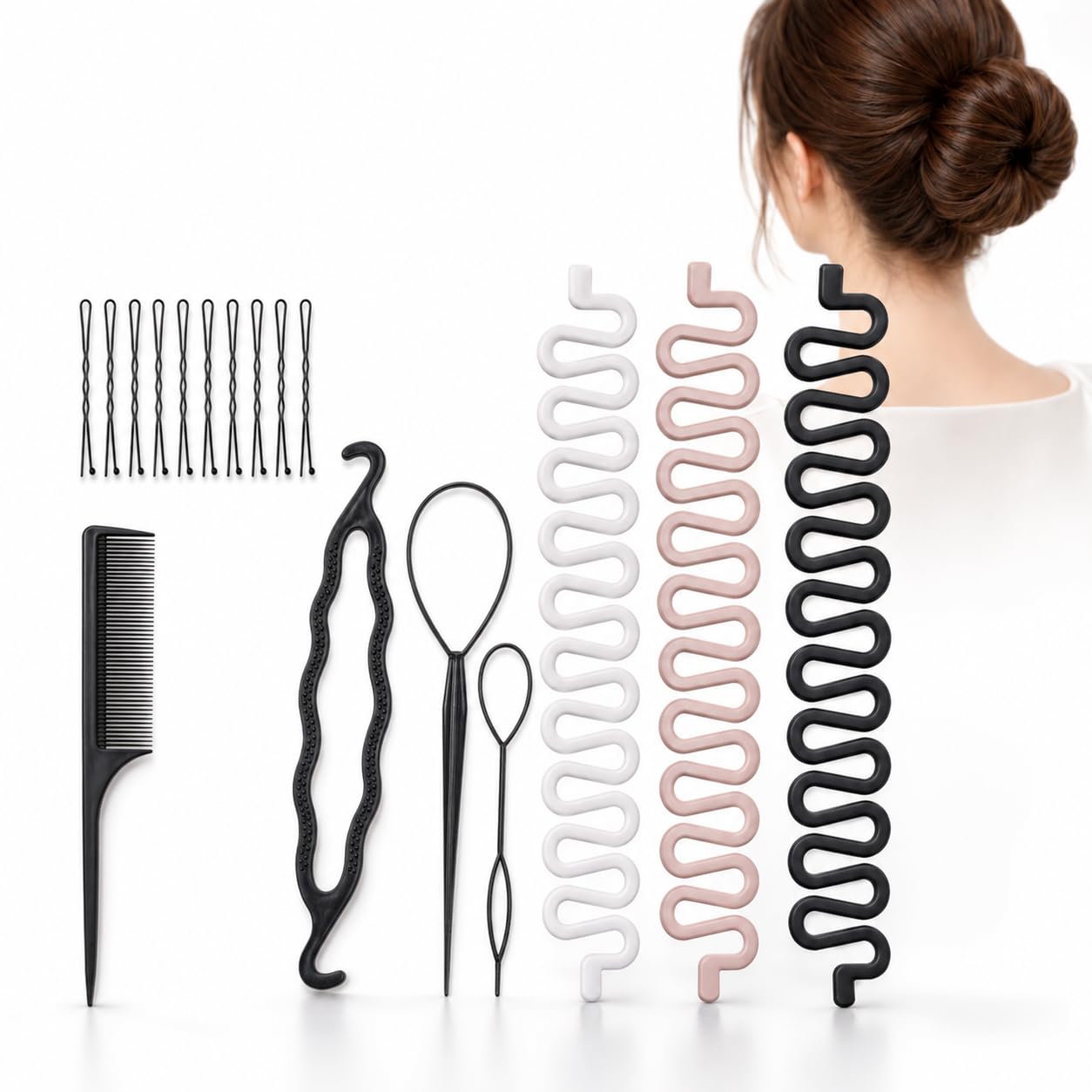 Hair Braiding Kit for Women & Girls, Topsy Tail Hair Tool Set with 3 French Braid Makers, Bun Maker, 10 U Pins & Comb for Easy Braids, Bun, Updo, Wedding, Party & Daily Hairstyles-image-31