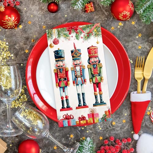 Servilletas de Navidad de cascanueces Whaline desechables con ramas de pino 3