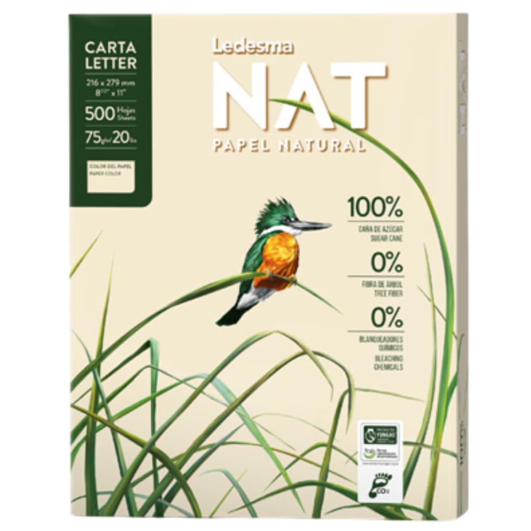 Natural A4 Printer Paper - 5 Reams (2500 Sheets) 75gsm Multi-Purpose Eco-Friendly Copier Paper, Bleach-Free, Tree-Free, Carbon Footprint Certified, Budget-Friendly Printing Paper