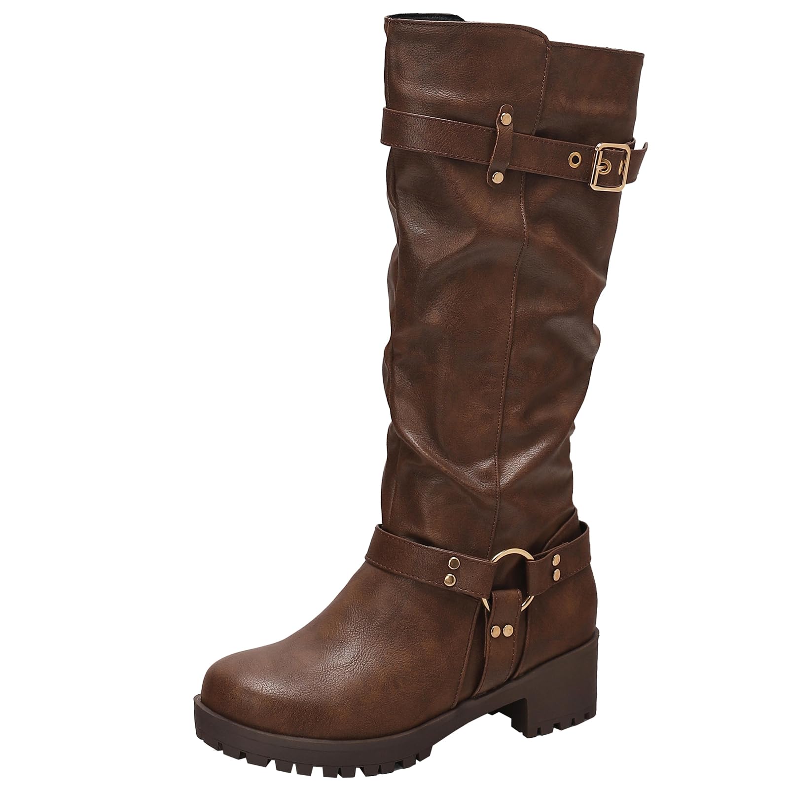Womens Leisure Knee High Boots with Metal Buckle and Slip on Ideal for Autumn and Winter Outfits