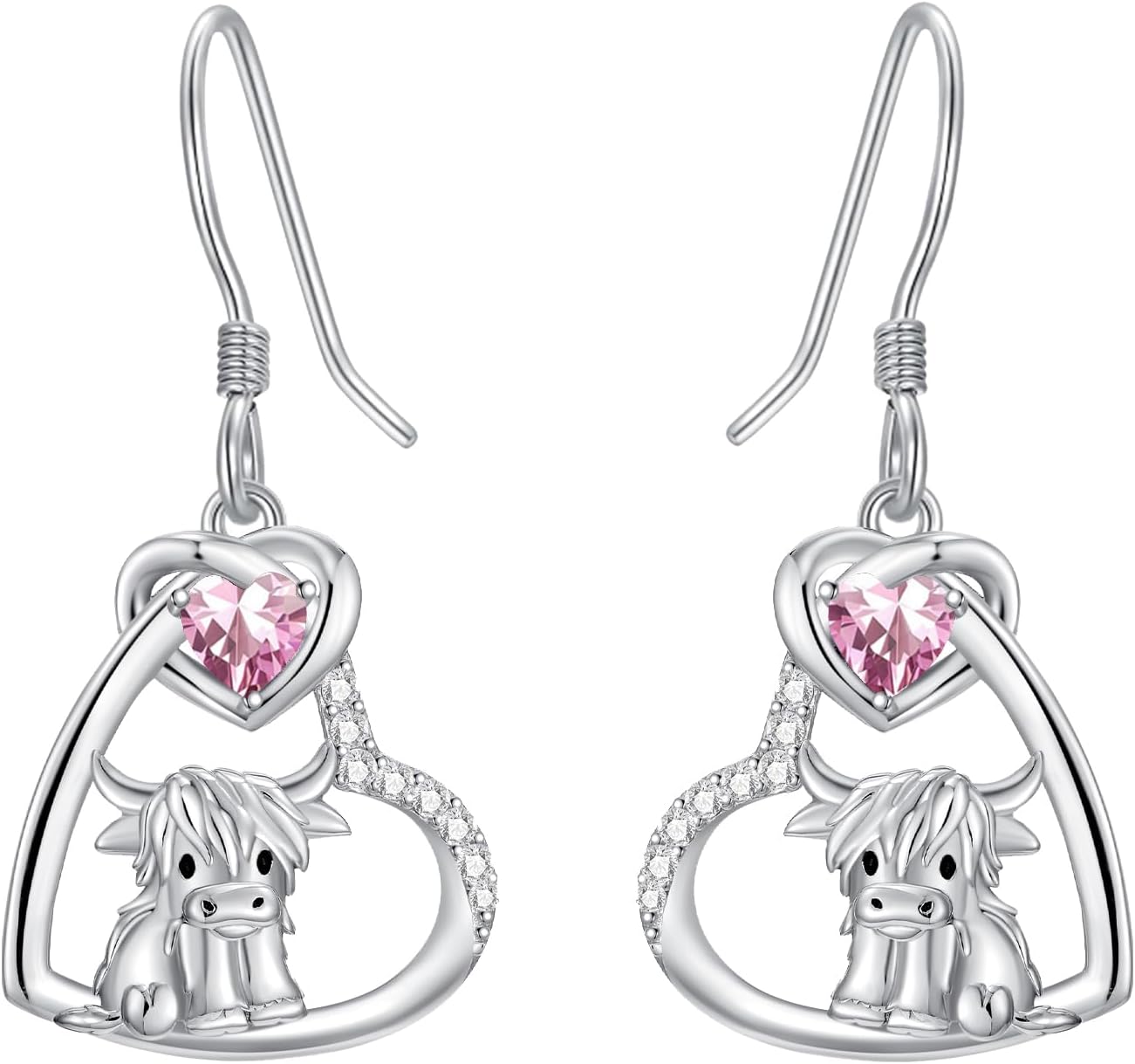 Birthstone Highland Cow Earrings 925 Sterling Silver Scotland Cow Dangle Drop Earrings Western Jewelry Gifts for Women Mom Cow Lover