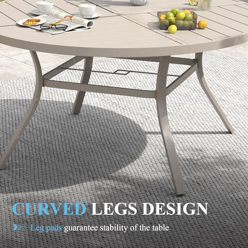 Image of VICLLAX Patio Table and Chair Set of 10, All Weather Metal Round Outdoor Dining Furniture Set-59.9 inch Round Outdoor Table and Chairs, Sandshell Tabletop