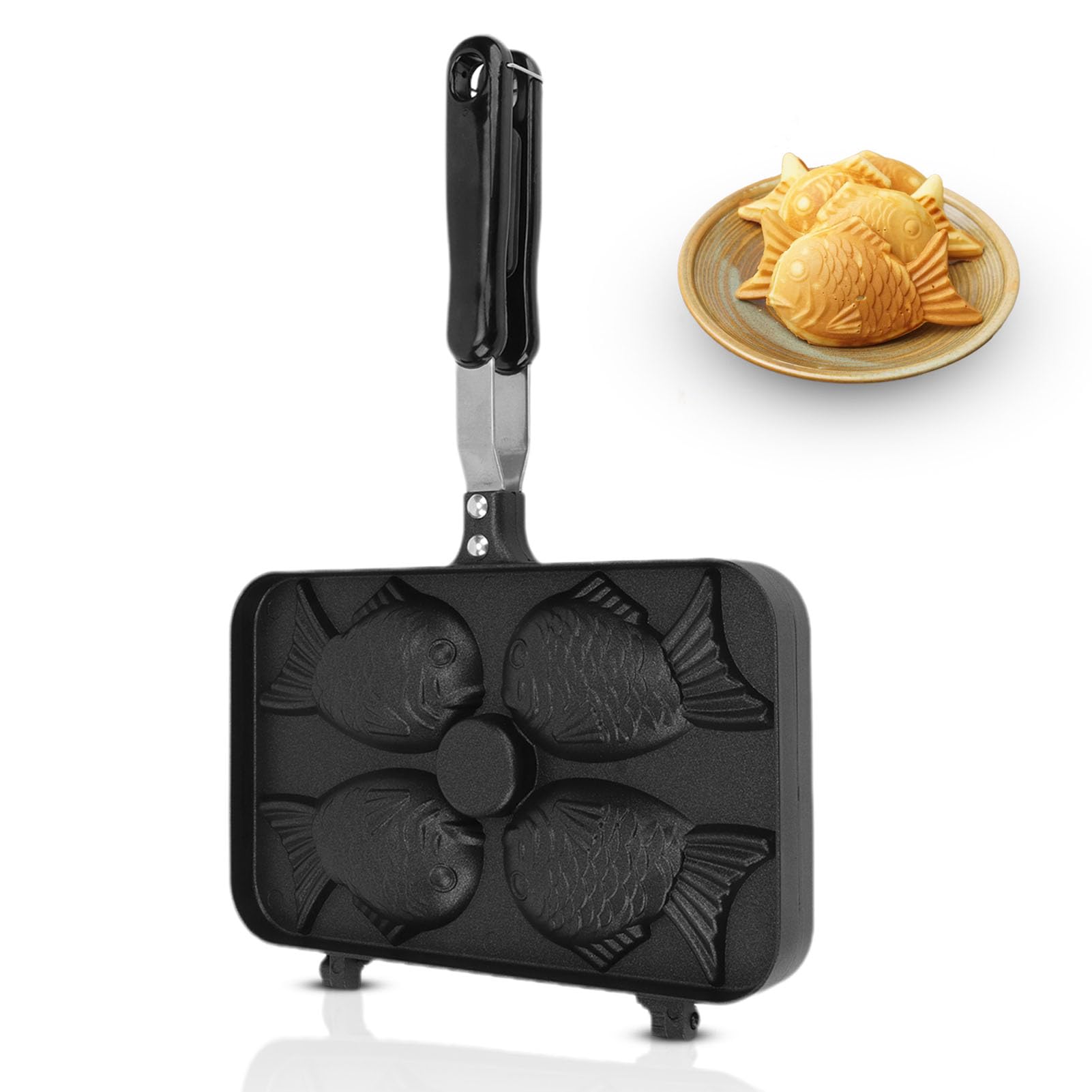 Moule à Taiyaki Poisson Gaufrier Double Face – Poêle Anti-Adhésive Avec Long Manche – Idéal Cuisine Japonaise Maison Crêpes & Desserts Poisson