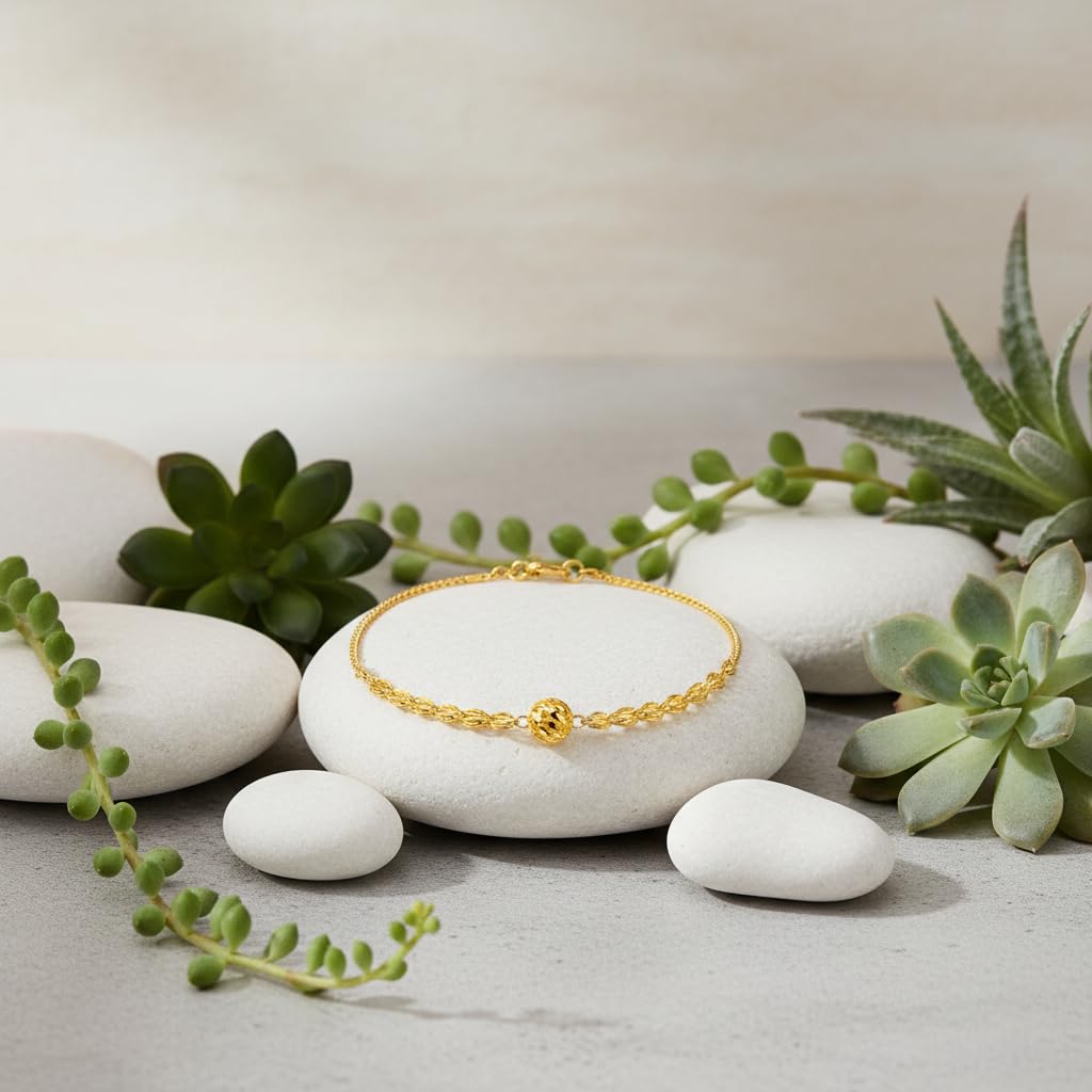 Collane, Bracciale Alla Caviglia In Vero Oro Giallo for Donna, Anniversario, Natale, 9+2 Pollici