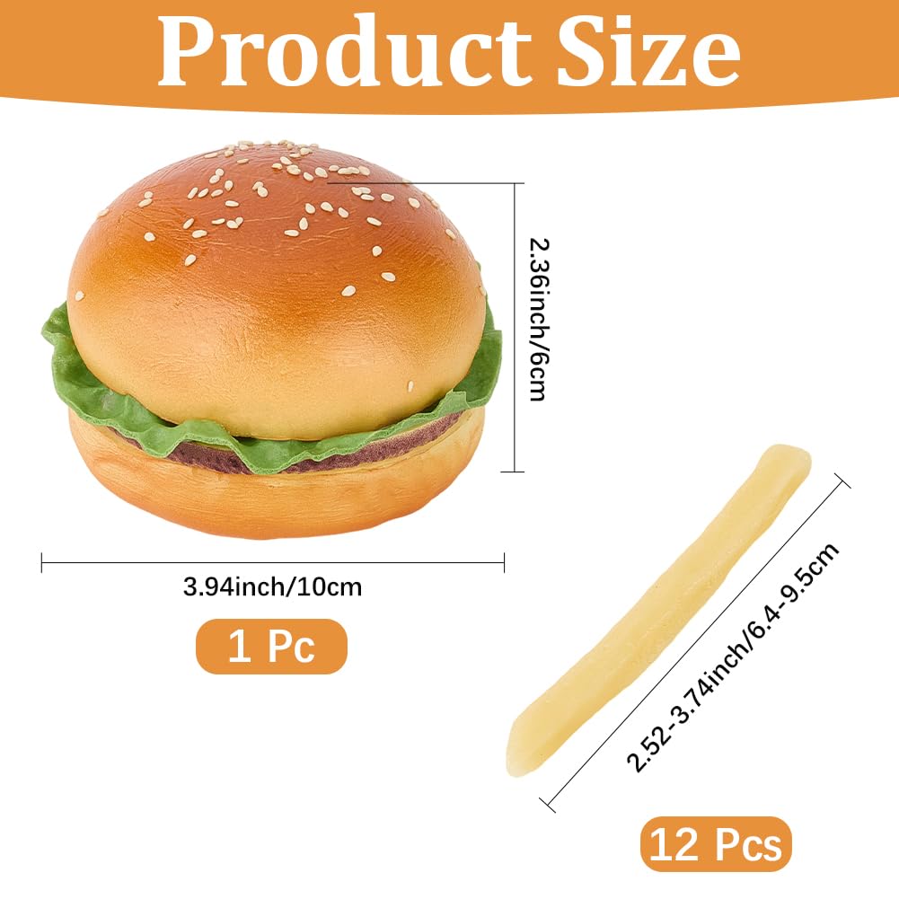 CREATCABIN Hamburger Artificiale 12 Patatine Fritte Artificiali Finto Hamburger Modello Cibo Finto Realistico Set Oggetti Scena Realistici per La Decorazione Feste Casa Cucina Negozio Cibo Finto