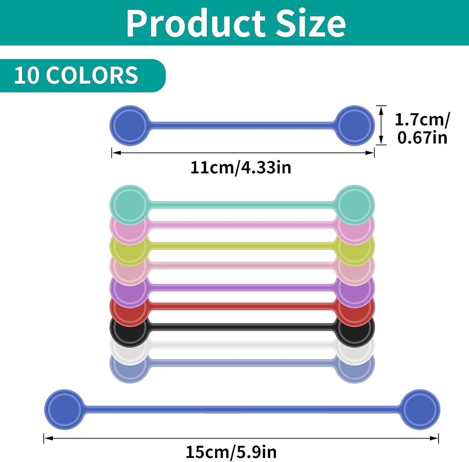Lusofie Magnetic Cable Ties 10 Pack, Reusable Silicone Cables Organizers for Cord Management, Magnetic Cable Clips Holder for Phone Charger, Earphones, Computer Cables - 10 Colors for Home Office Desk