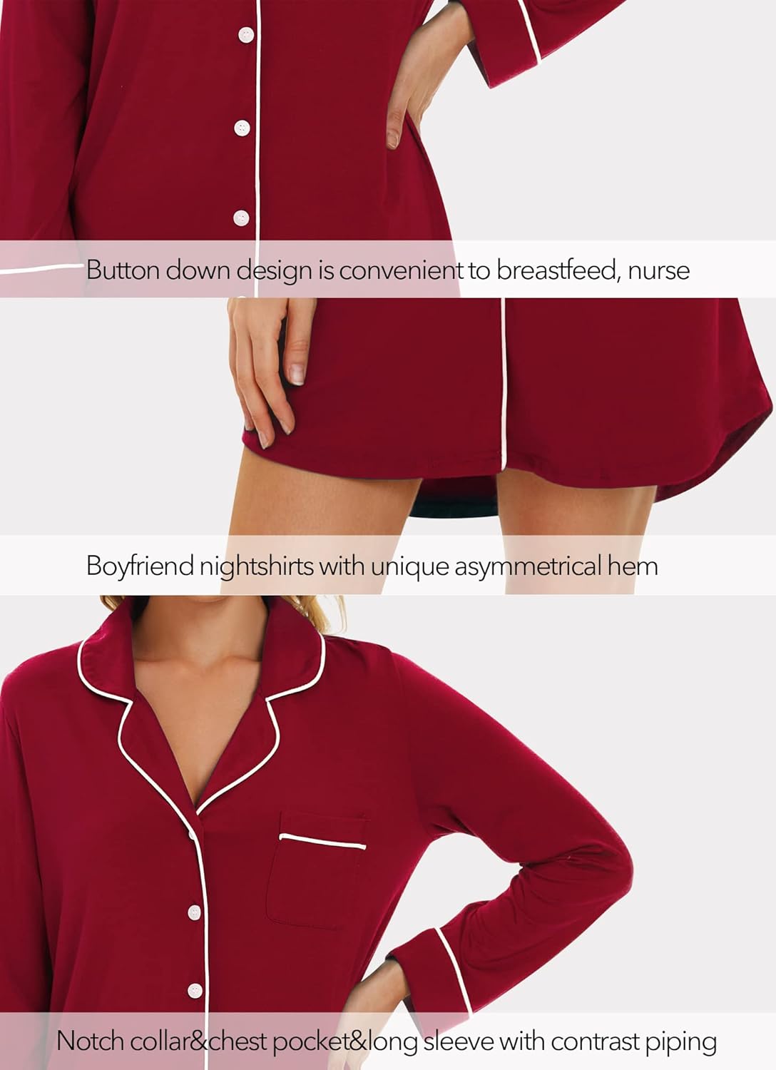 WiWi Super Soft Cooling Nightgowns for Women Bamboo Viscose Long Sleeve Sleep Shirt Button Down Boyfriend Sleepwear S-XXL - Image 3