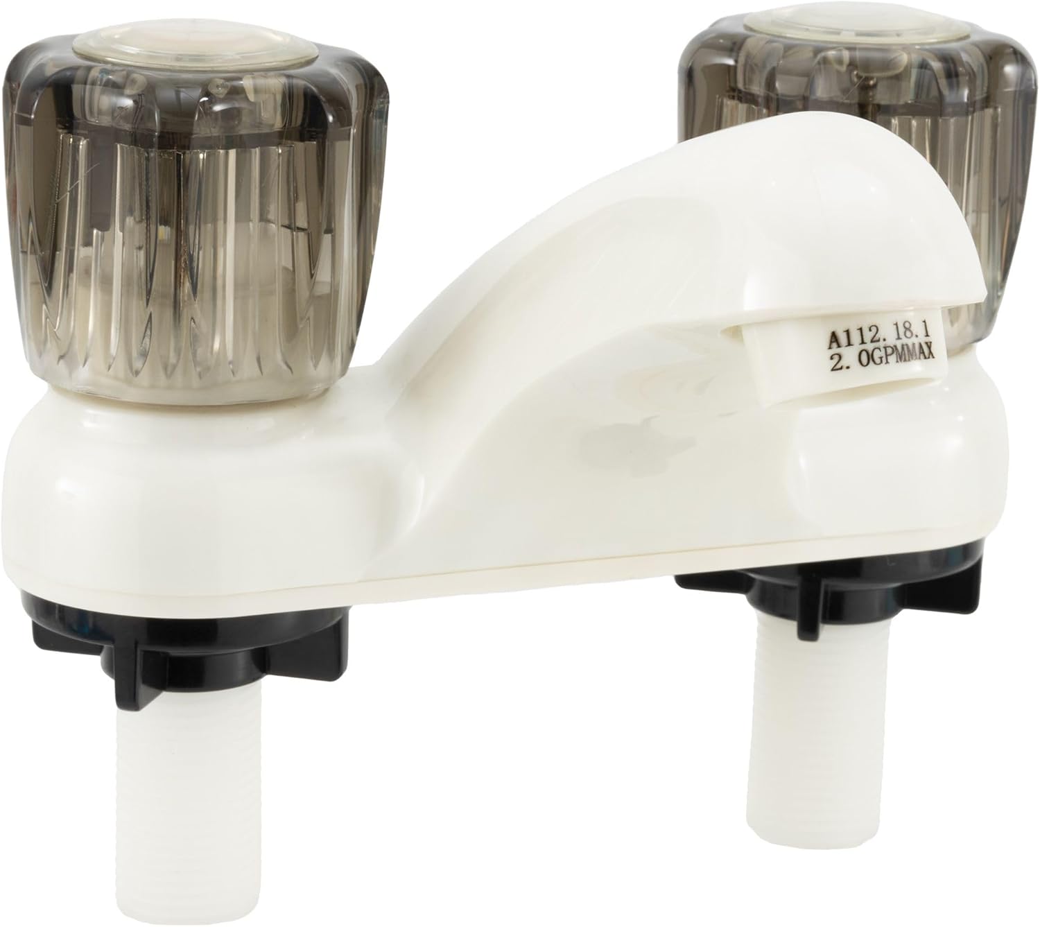 Tough Grade RV/Camper White Lavatory Faucet with Smoked Knobs