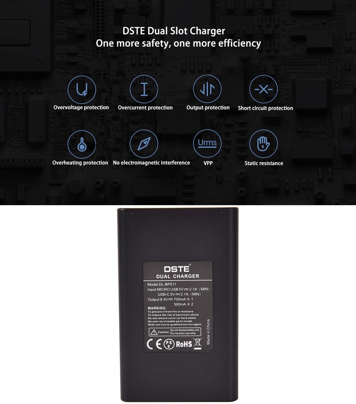 DSTE 2X BP-511 Ersatz Batterie + Duales USB-Ladegerät mit LCD-Display Kompatibel mit BP511 BP511A BP-511A und Canon EOS 10D,20Da,300D,30D,40D,50D,D30,D60,DM-MV100Xi,DM-MV430,DM-MV450,DM-MVX1i Kamera