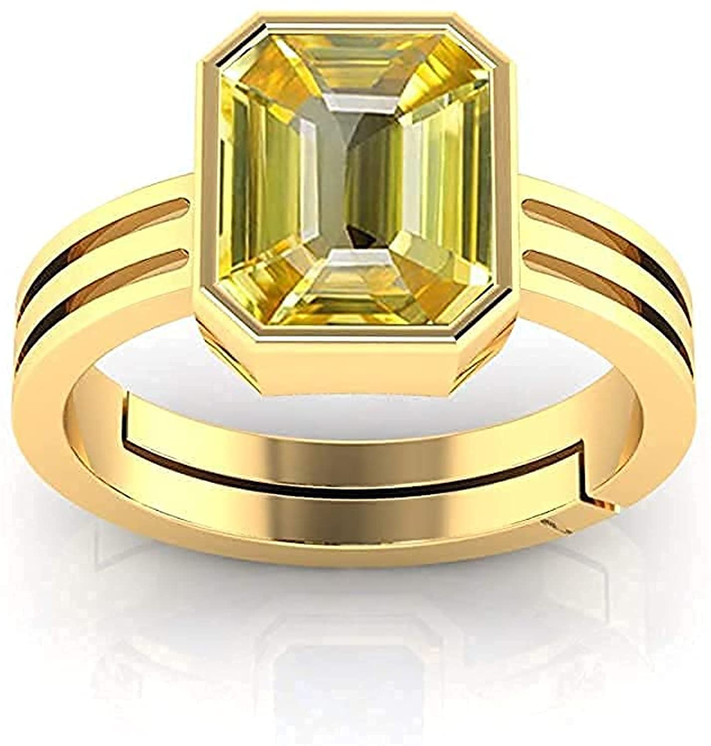 Certified Unheated Untreatet 10.25 Ratti 9.00 Carat A+ Quality Natural Yellow Sapphire Pukhraj Gemstone Gold Plated Ring for Women's and Men's