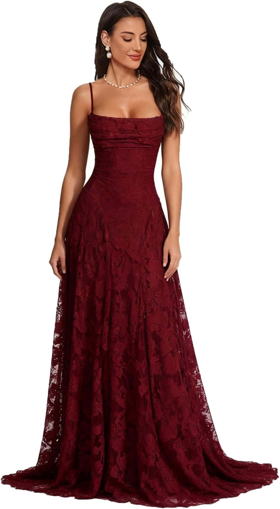 Spaghetti Strap Laces Prom Dress Floral Cowl Neck Bridesmaid Dresses Elegant Backless Long Evening Party Gown
