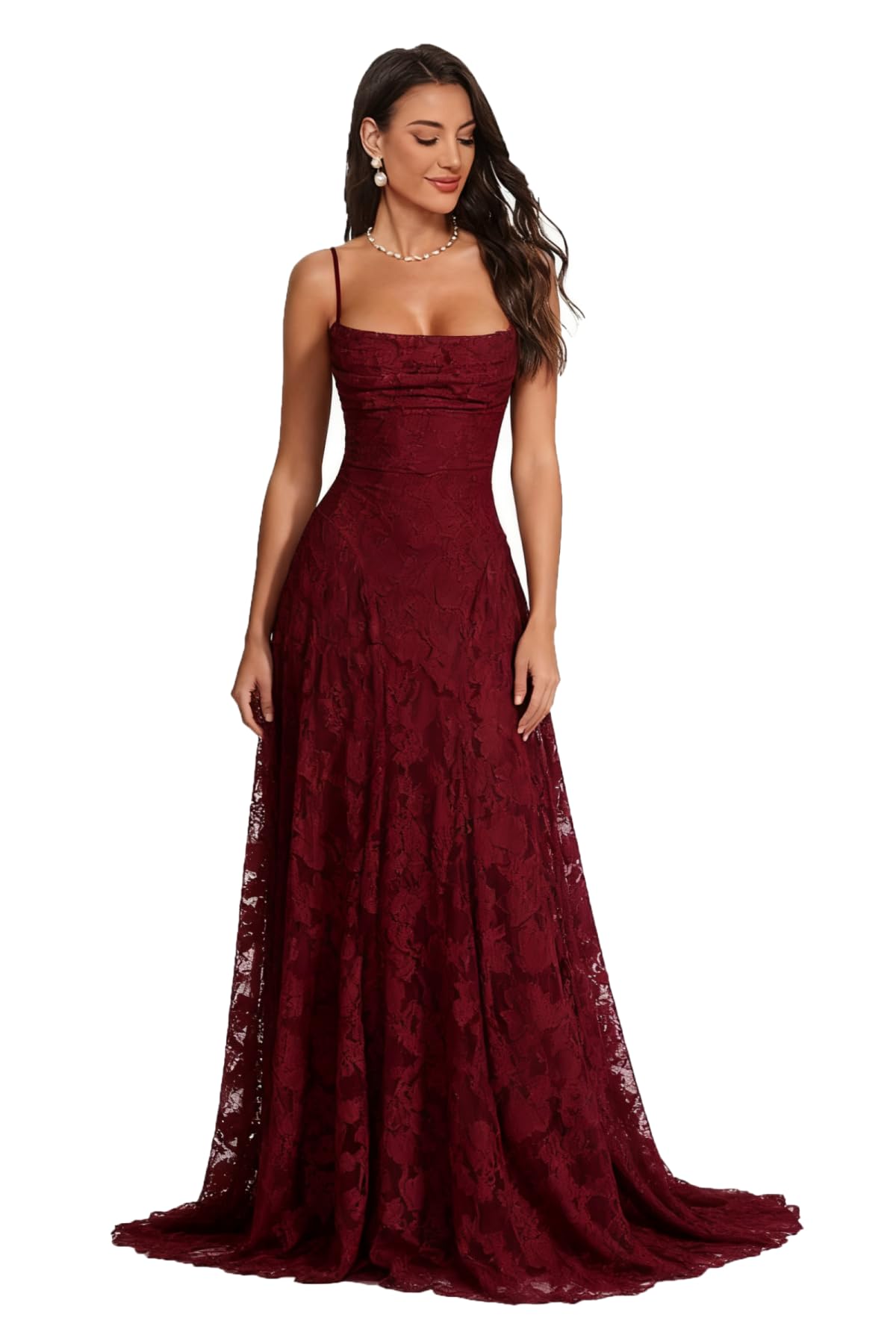 Spaghetti Strap Laces Prom Dress Floral Cowl Neck Bridesmaid Dresses Elegant Backless Long Evening Party Gown