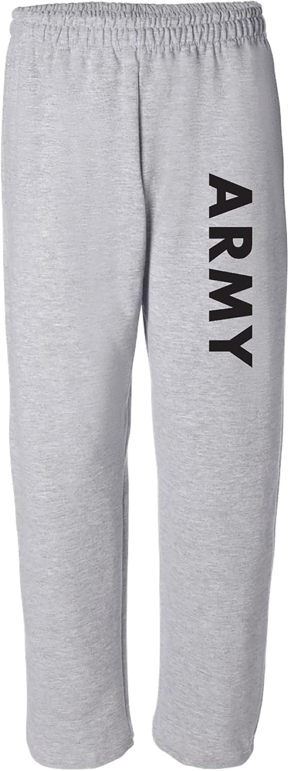 Army Open Bottom Military Theme Sweatpants in Gray with Black Print