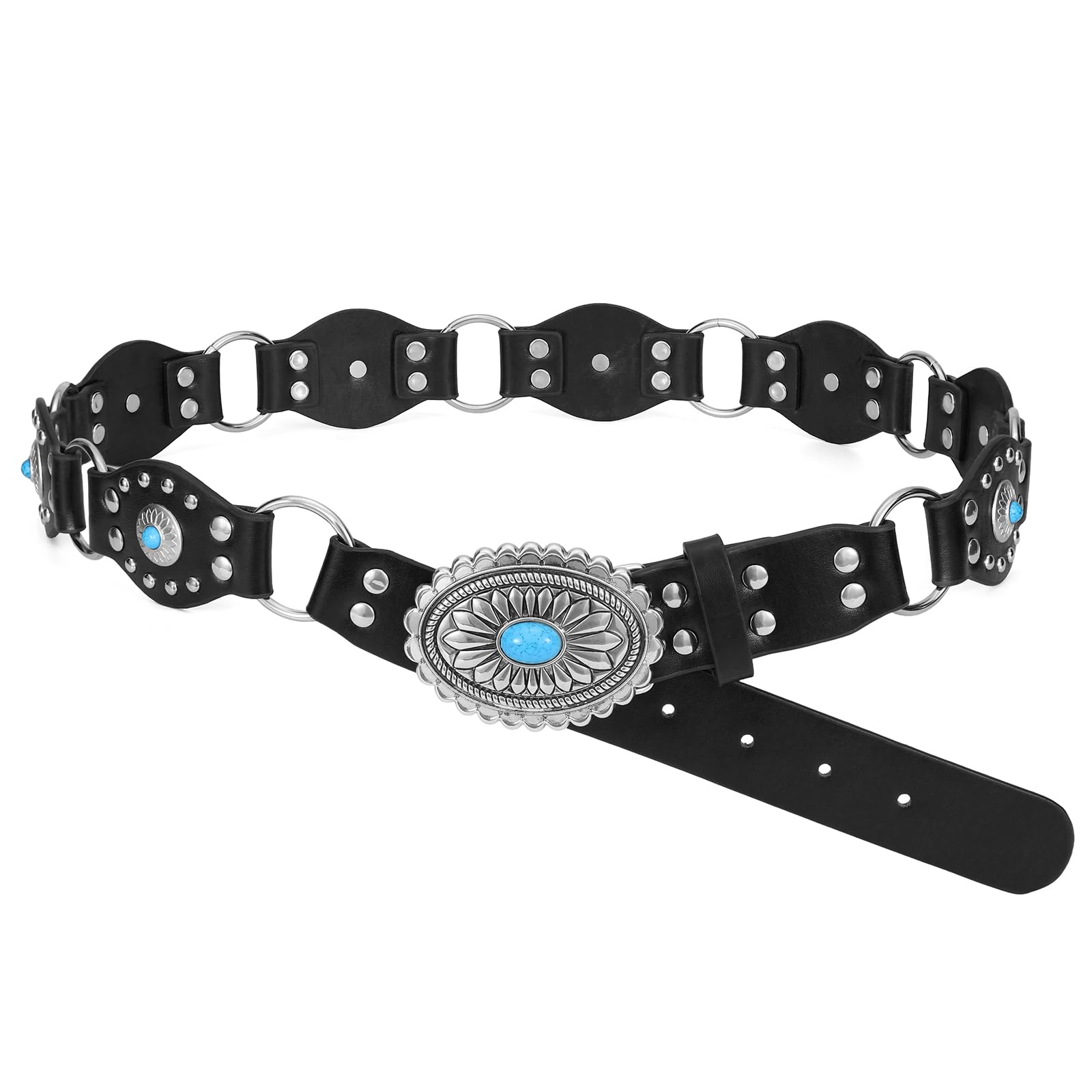 SUOSDEY Western Leather Belts for Women Vintage Cowgirl Coowboy Studded Rivets Belt for Jeans Dress