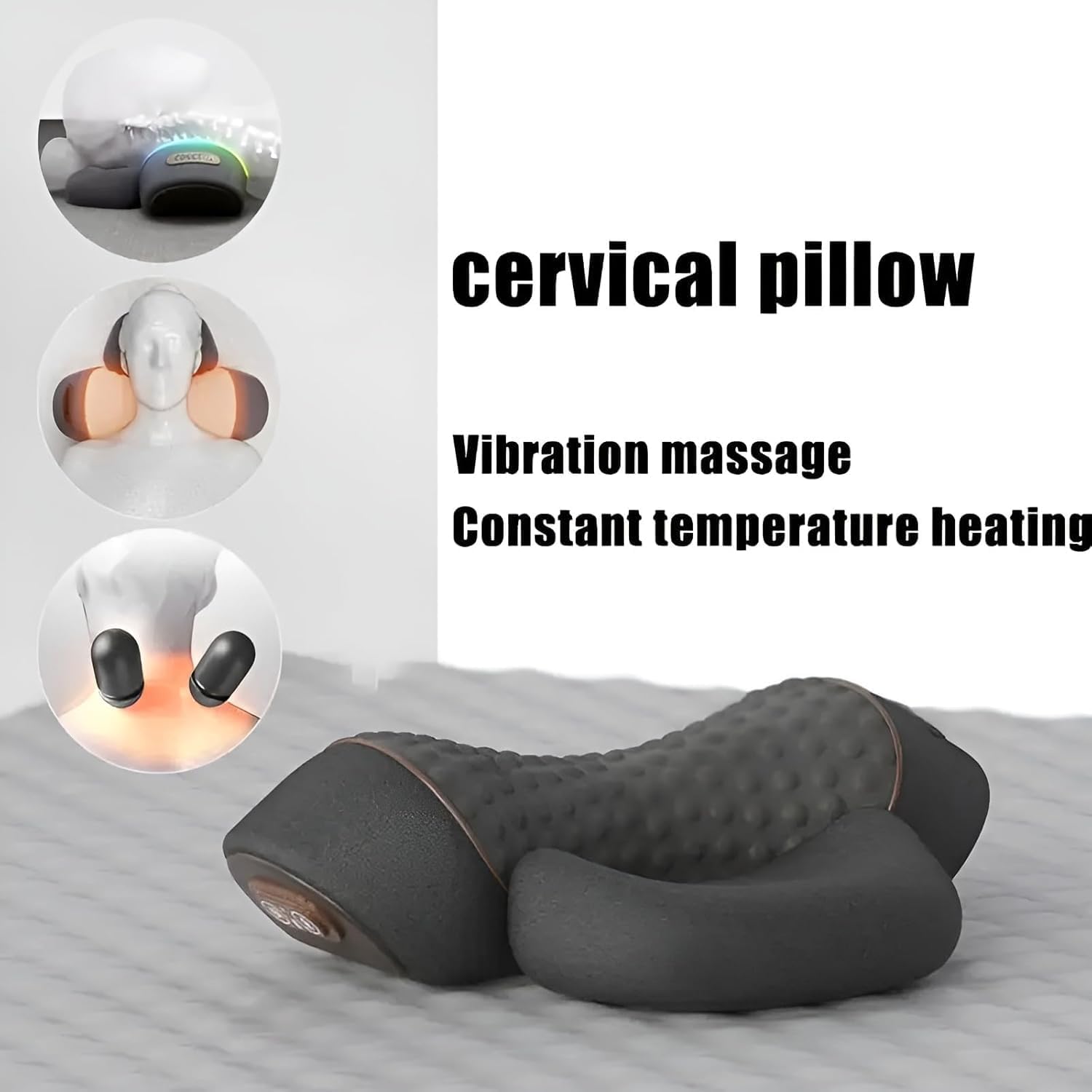 Cervicalm Spinea, Masseur Cervical 3 en 1 avec Chauffage, Vibration, Design Ergonomique - Intensité réglable pour Soulagement Efficace Douleurs Musculaires Profondes (Gris)