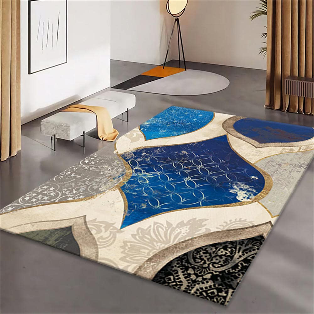 Carpette tapis cuisine graphique abstrait minimaliste moderne gris doré bleu 80X160