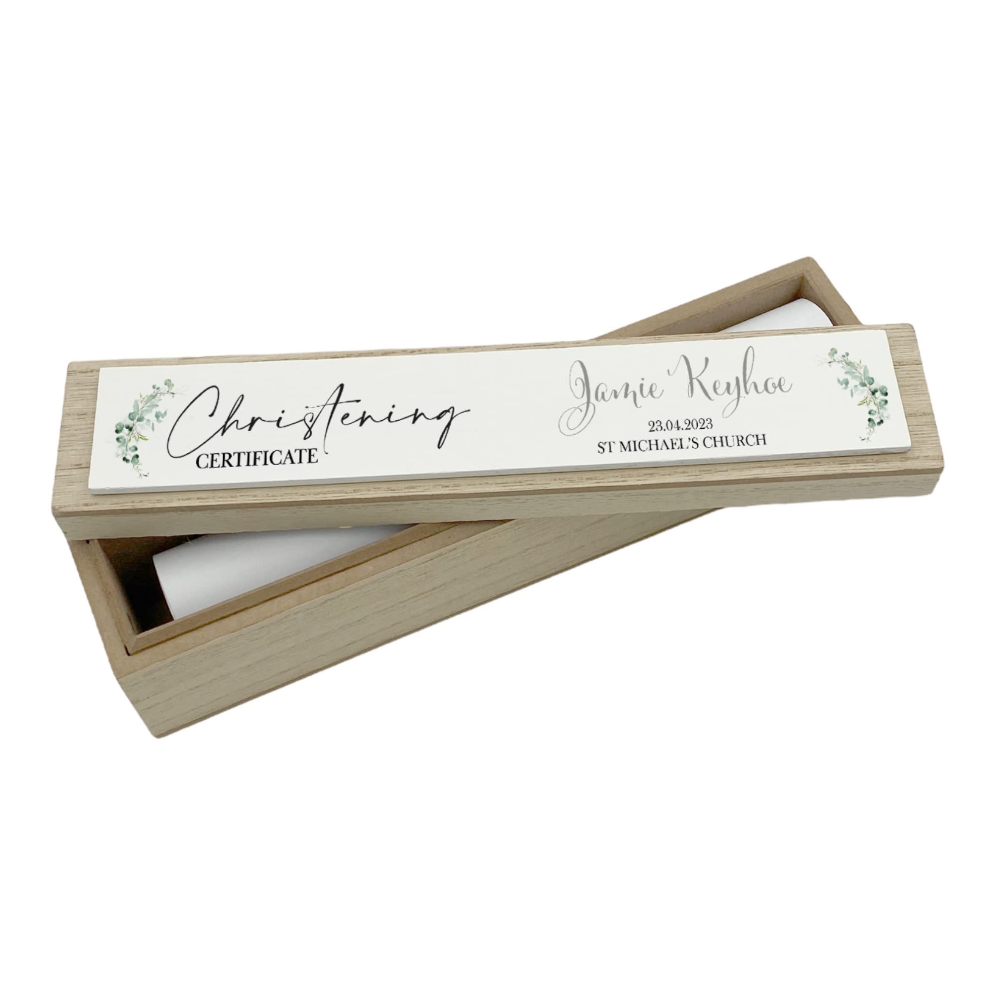 ukgiftstoreonline Personalised Vintage Style Wooden Christening Certificate Holder Keepsake Gift